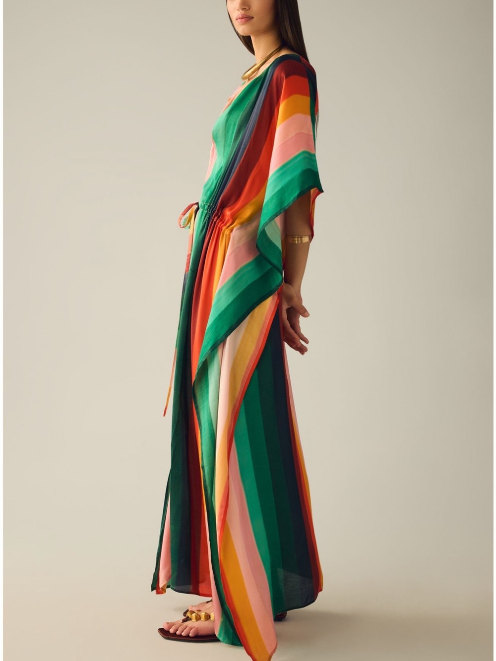 Anthropologie Multicolor Striped Maxi Dress in Green, Pink, Orange